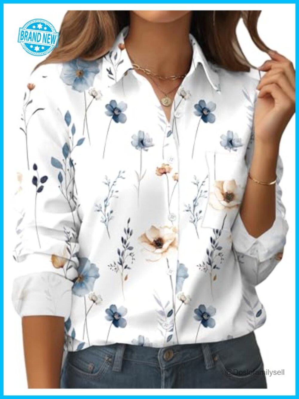 Womens Floral Button Down Shirt Long Sleeve Work Blouse with Pocket